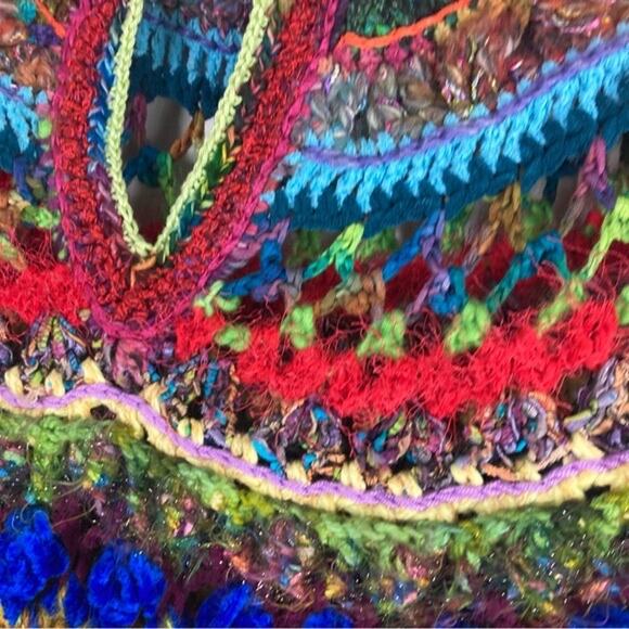 Cape Poncho Jacket Coat Sweater Cardigan Knit Crochet Thick Handmade Multicolor - Picture 4 of 14